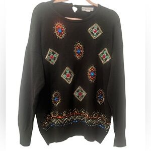 Vintage Victoria‎ Harbour black bejeweled beaded bling tunic sweater size medium